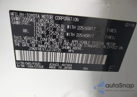 2018 Toyota Rav4 Le из США, поврежденный, VIN JTMZFREV7JJ174125